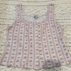 Pink and White Bow Patterned Tank Top